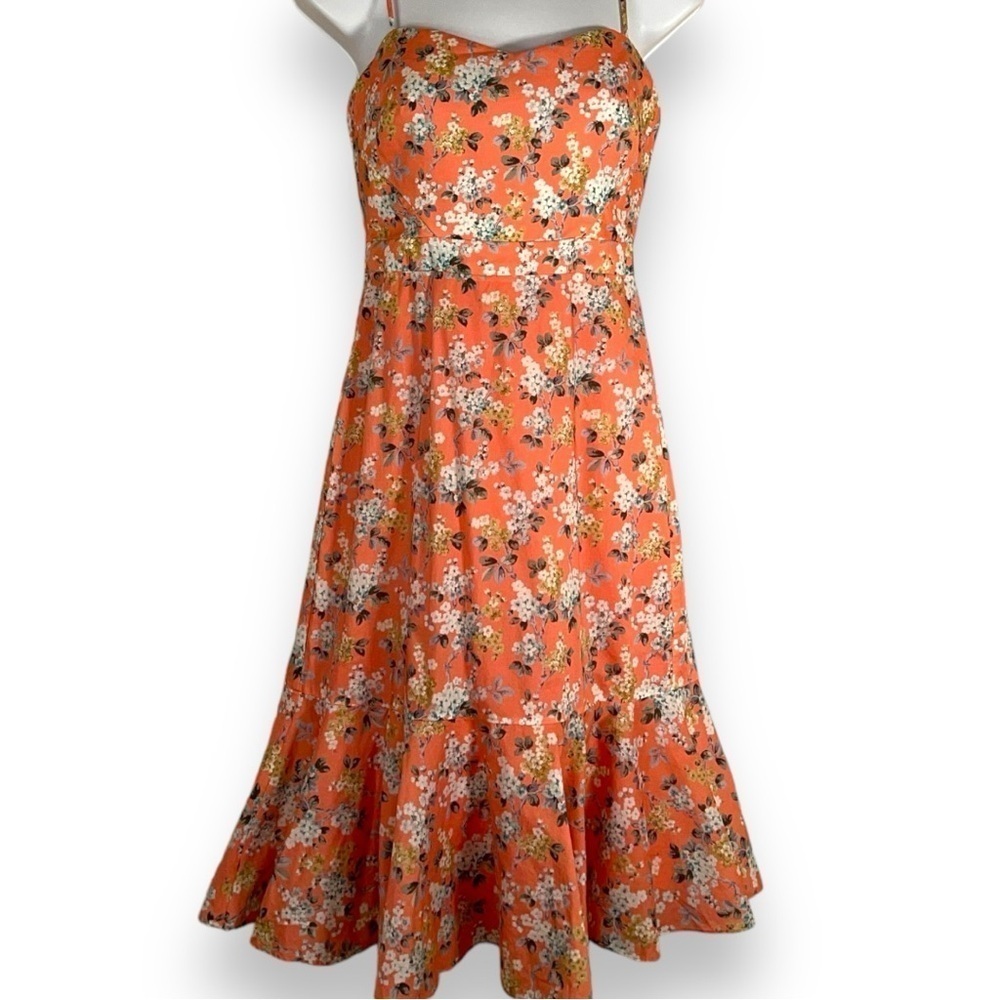 SIZE 2 J CREW PINK CORAL FLORAL RETRO DRESS PEPLUM COTTON PINUP RETRO